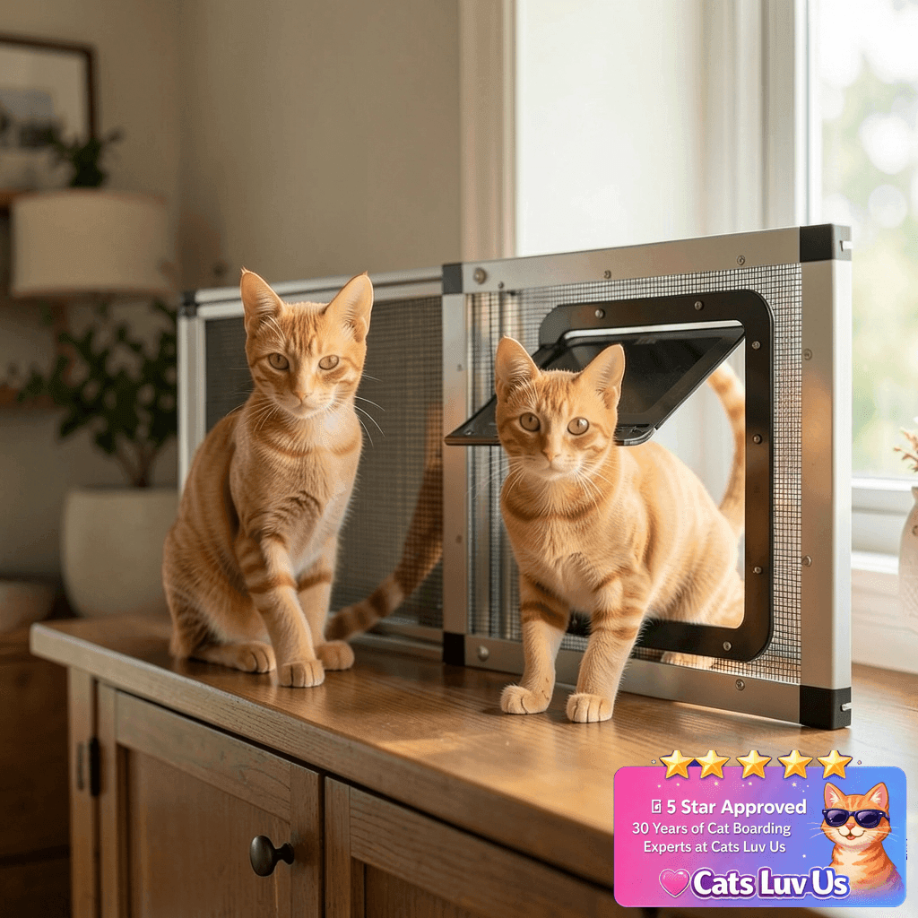 Ventilated Pet Door for Window with cat - professional product lifestyle photo