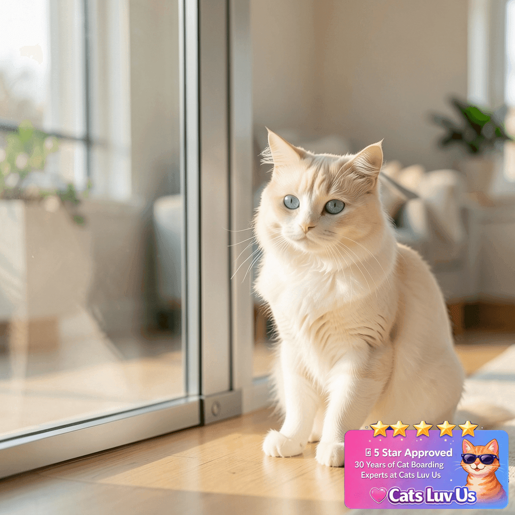 Sliding Cat Door for Window with cat - professional product lifestyle photo