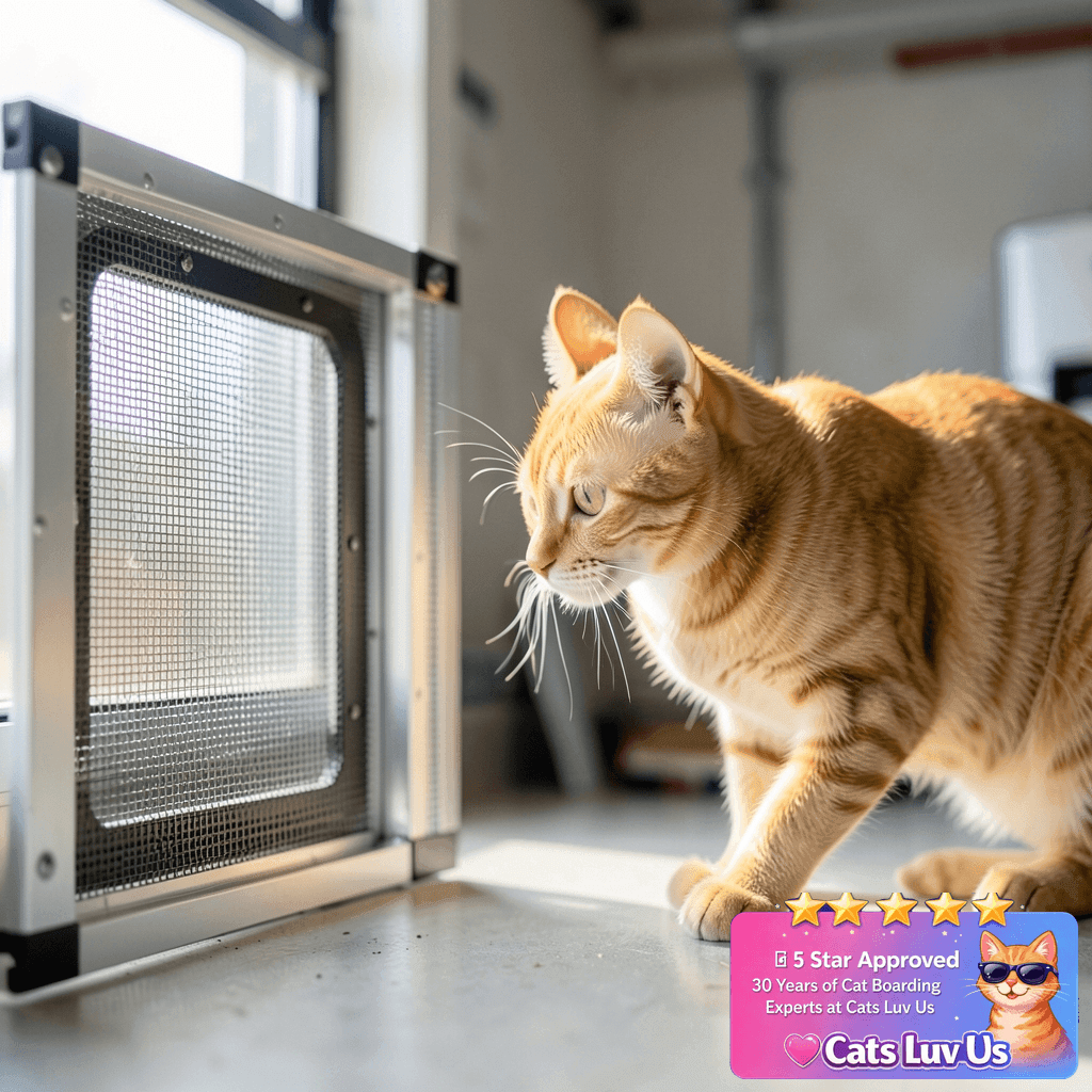 Ventilated Pet Door for Window with cat - professional product lifestyle photo
