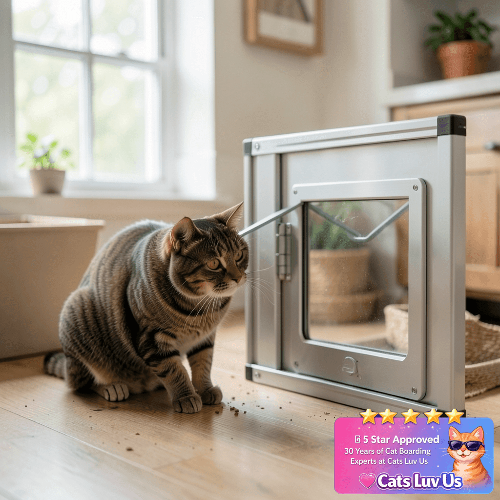 Sliding Cat Door for Window with cat - professional product lifestyle photo