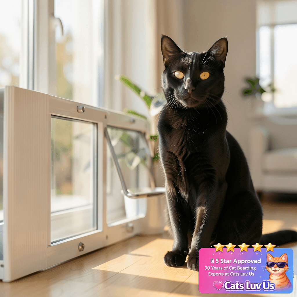 Full-Size Window Pet Door for Cats & Small Dogs with cat - professional product lifestyle photo