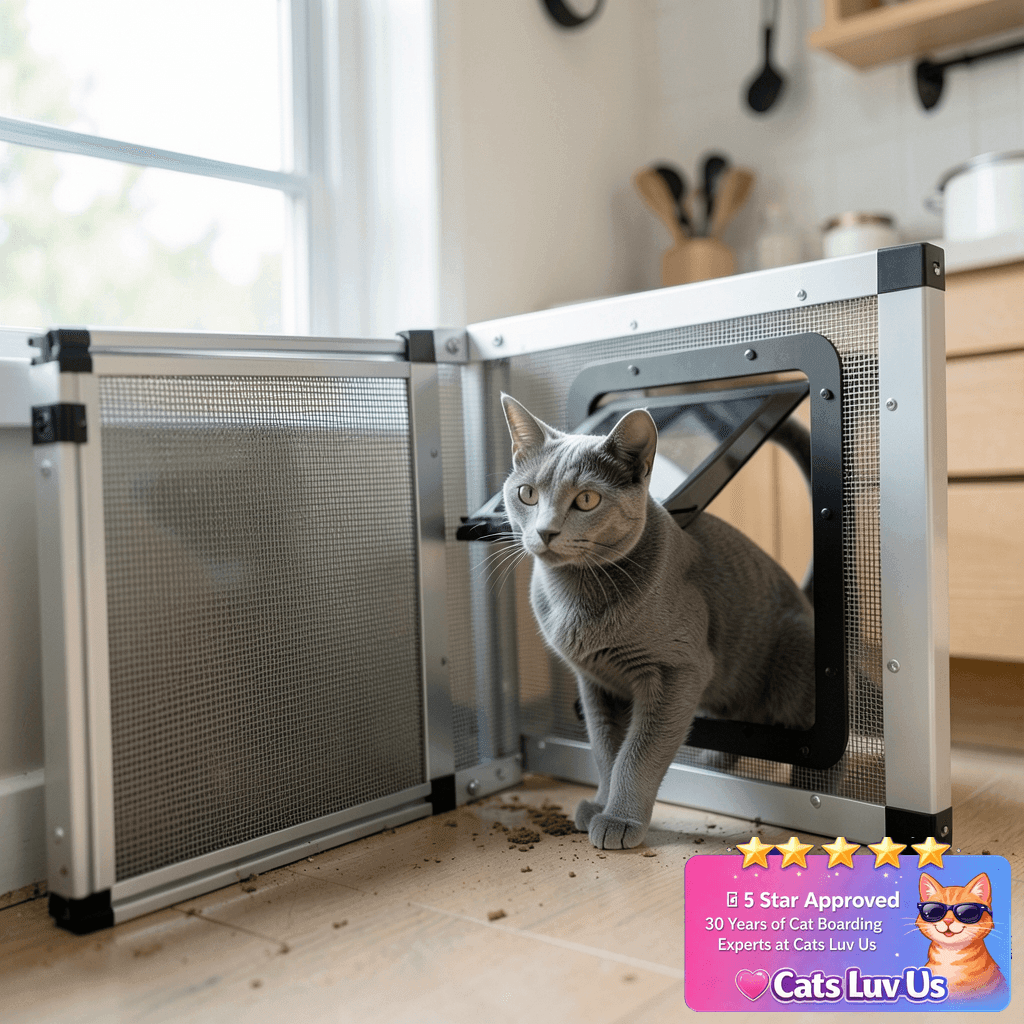 Ventilated Pet Door for Window with cat - professional product lifestyle photo