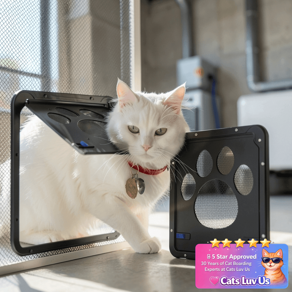 Ownpets Pet Screen Door with cat - professional product lifestyle photo