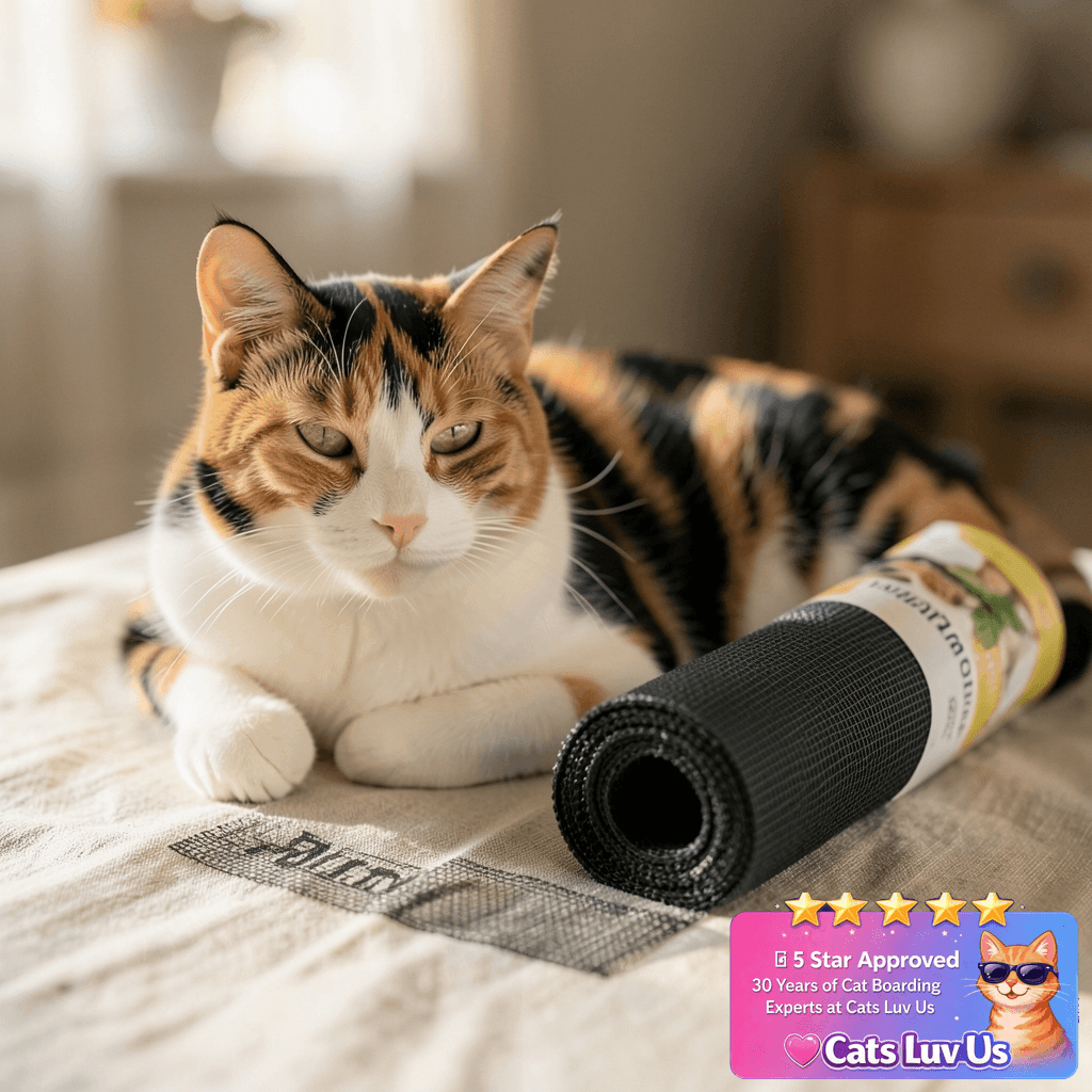 Pet Proof Window Screen Roll 36" x 200" Thicken Charcoal with cat - professional product lifestyle photo