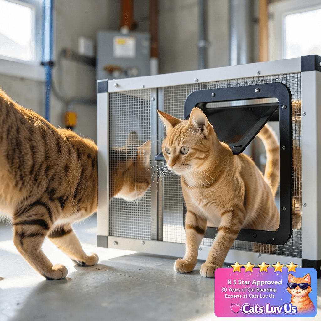Ventilated Pet Door for Window with cat - professional product lifestyle photo