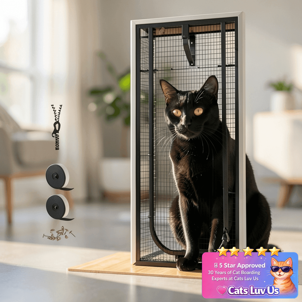 Upgraded Pet Screen Door with cat - professional product lifestyle photo
