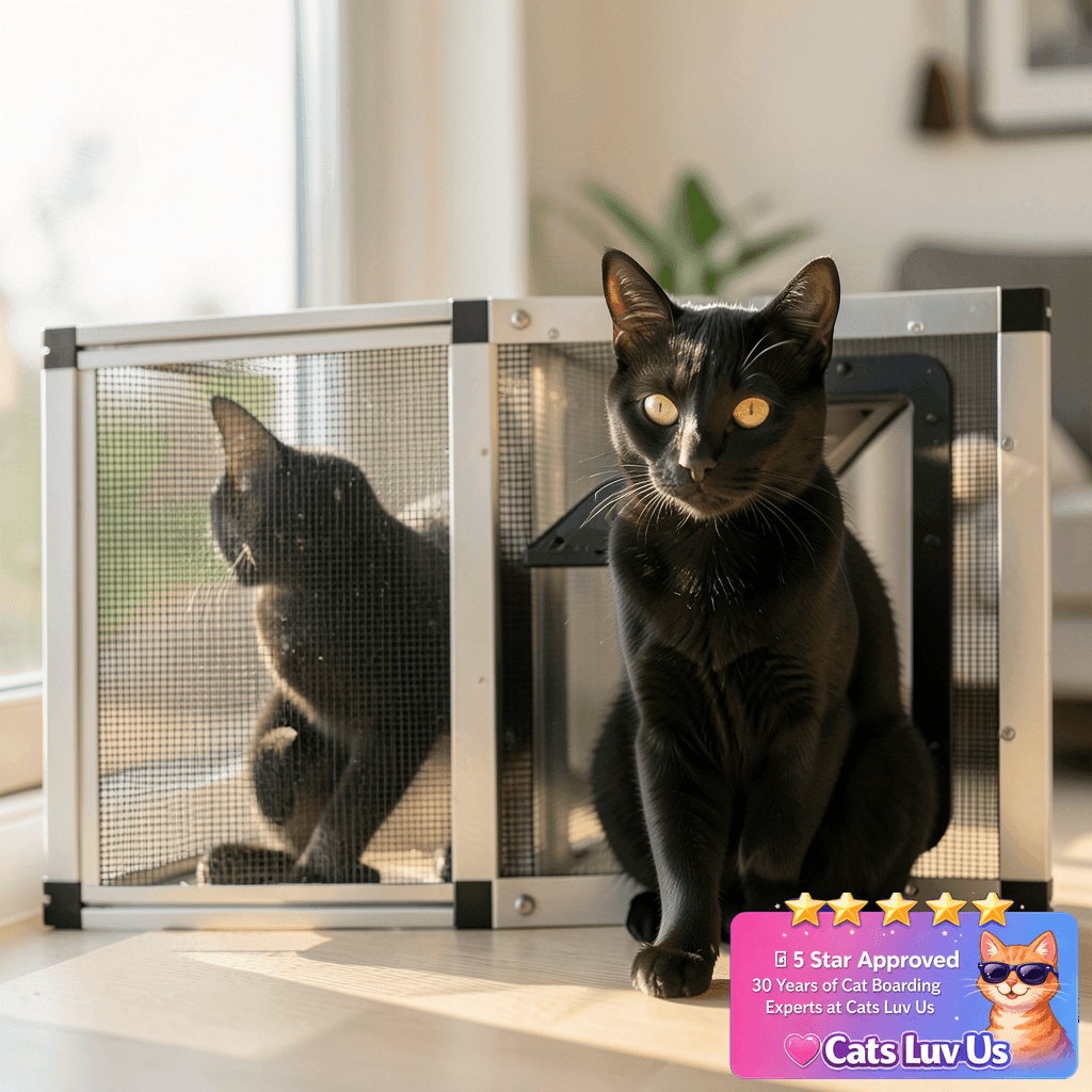 Ventilated Pet Door for Window with cat - professional product lifestyle photo