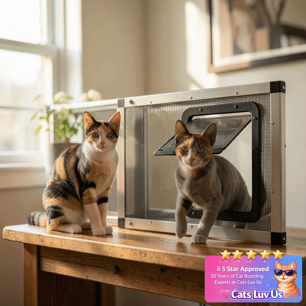Ventilated Pet Door for Window with cat - professional product lifestyle photo