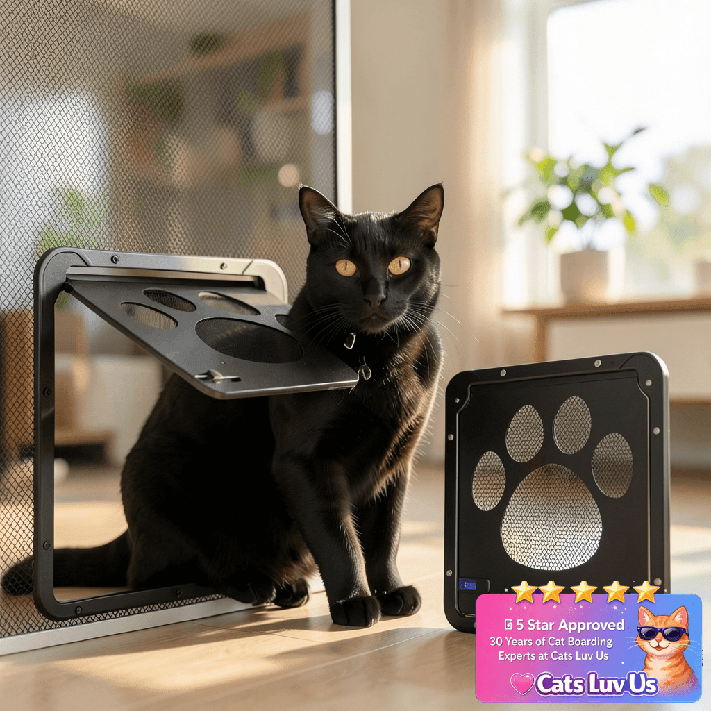 Ownpets Pet Screen Door with cat - professional product lifestyle photo