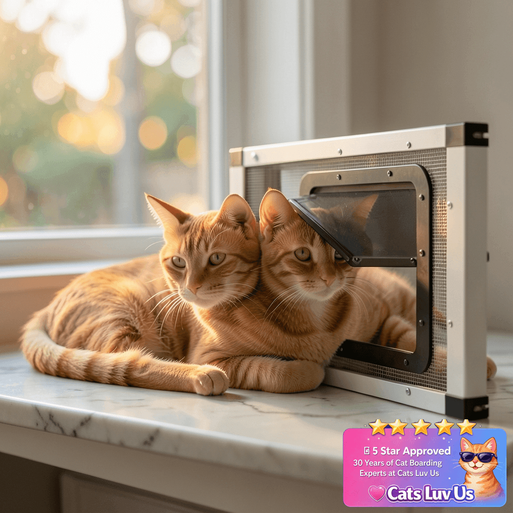 Ventilated Pet Door for Window with cat - professional product lifestyle photo