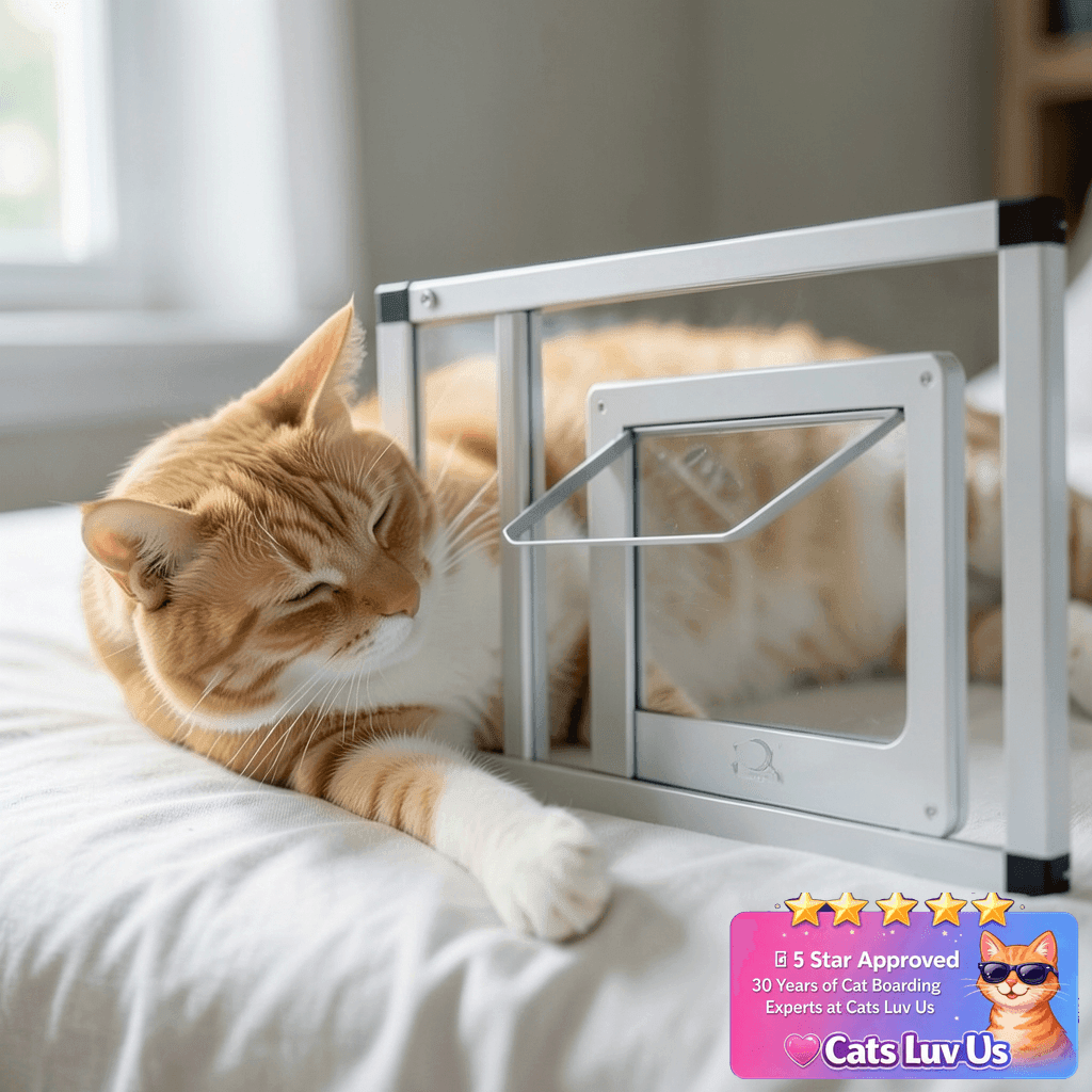 Sliding Cat Door for Window with cat - professional product lifestyle photo