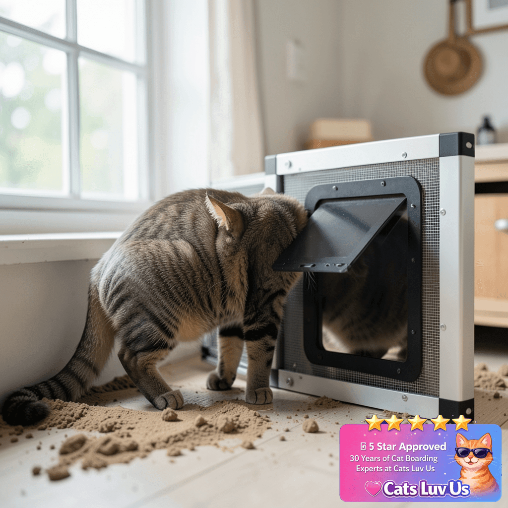 Ventilated Pet Door for Window with cat - professional product lifestyle photo