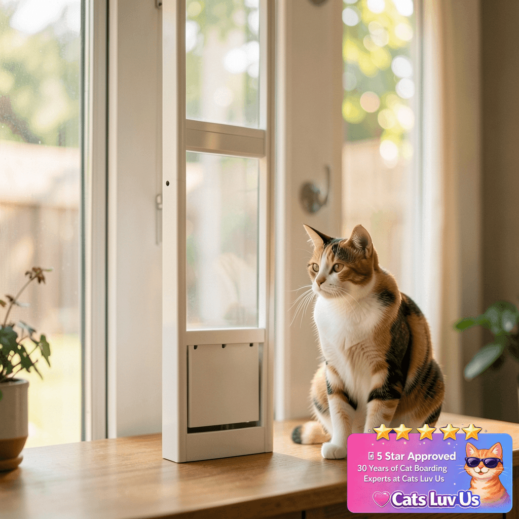 Cat Dog Door Insert for Sliding Patio Door - Sliding Glass with cat - professional product lifestyle photo