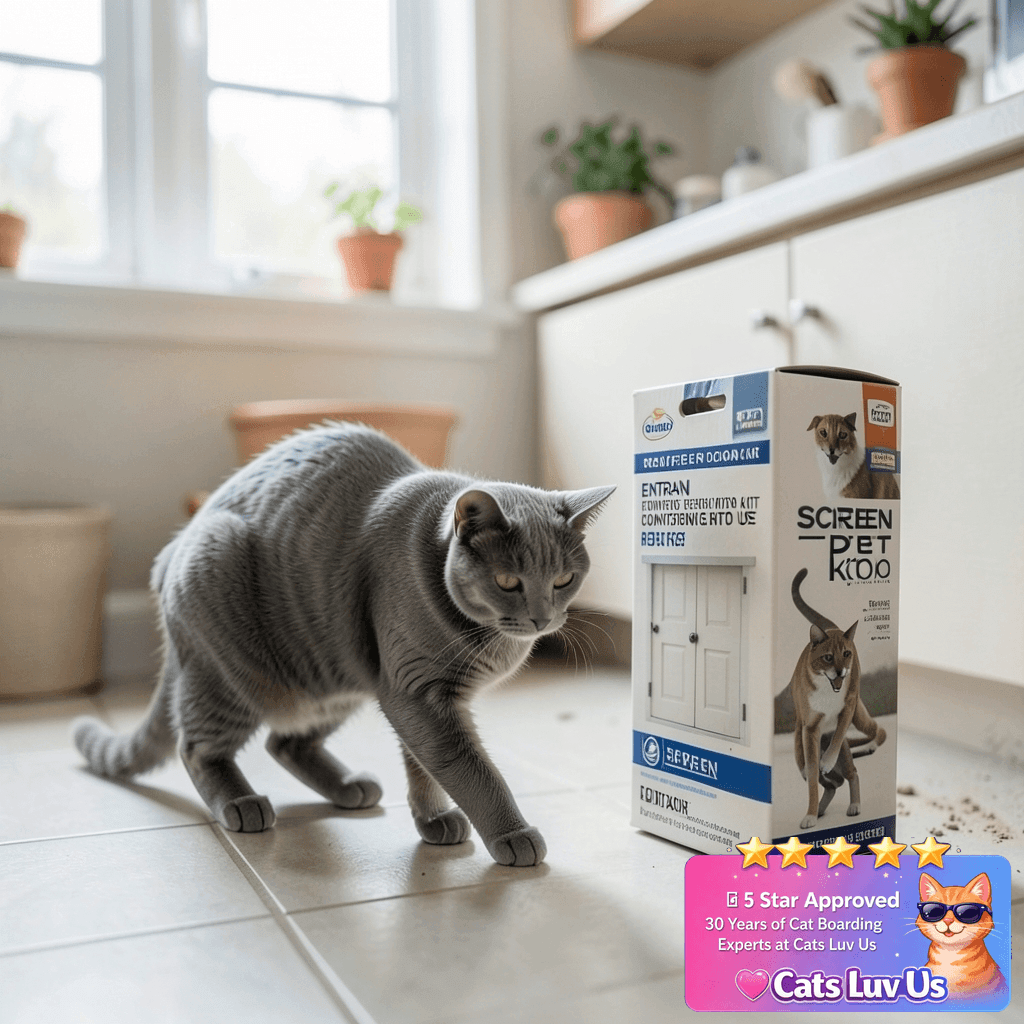 Screen Pet Door Kit for Existing Patio Screen Doors | with cat - professional product lifestyle photo