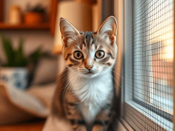 Cat owner reviewing pet safe window mesh reviews options for their pet in 2026