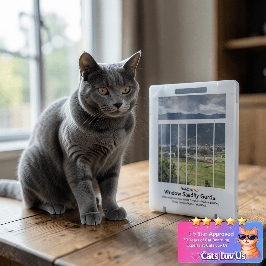 WAOWAO Window Safety Guards for Children Kids Child Toddler with cat - professional product lifestyle photo