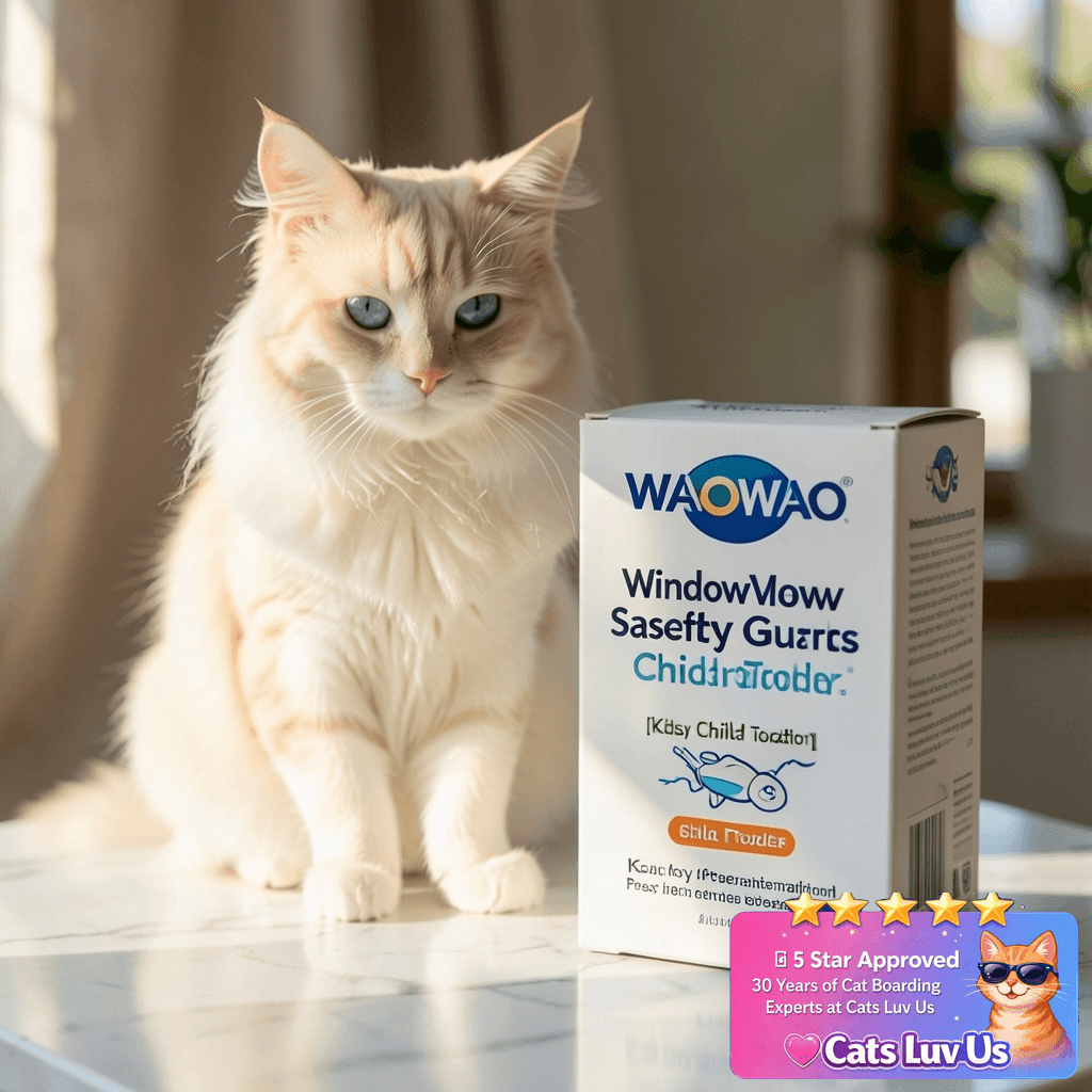 WAOWAO Window Safety Guards for Children Kids Child Toddler with cat - professional product lifestyle photo