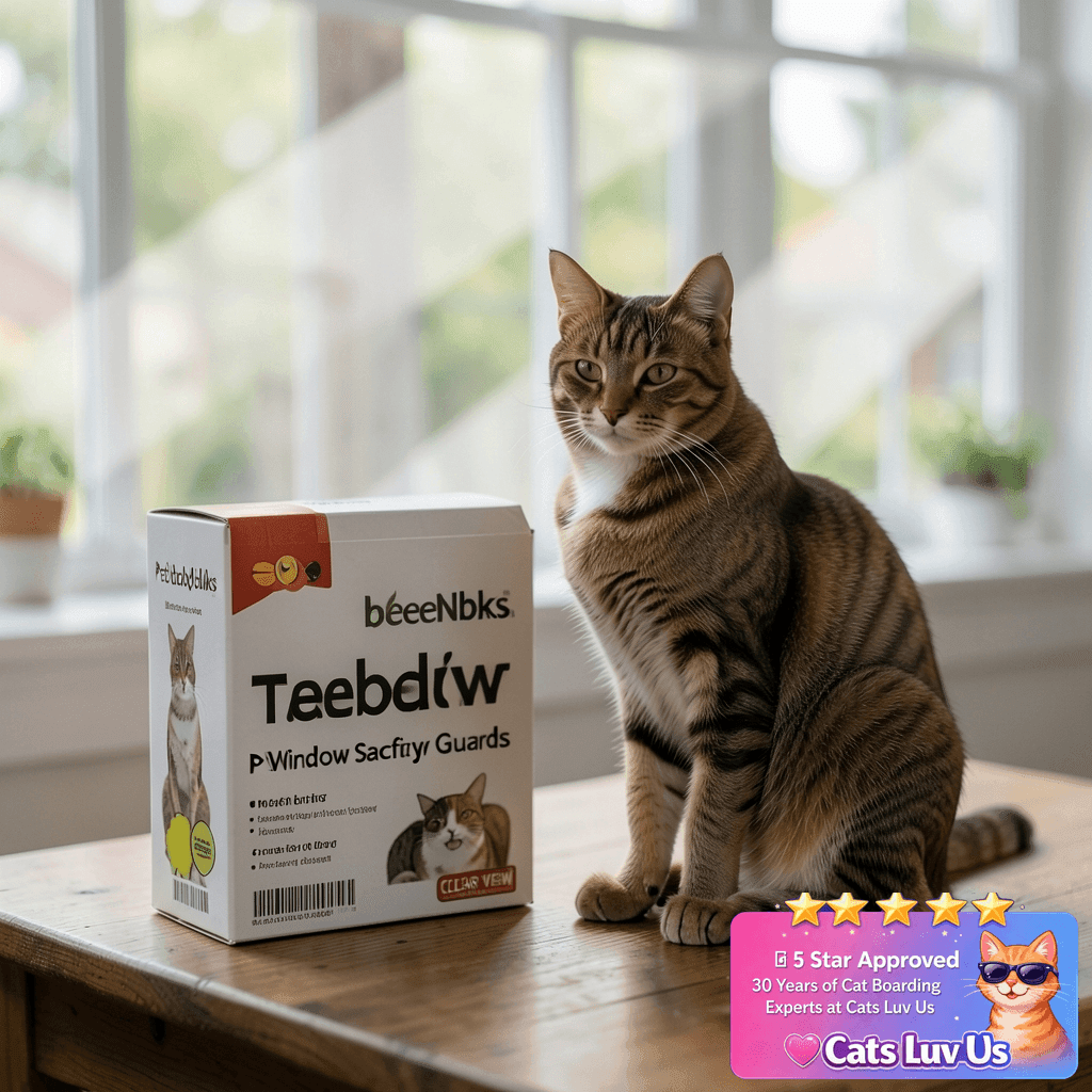 beeNbkks Pet Window Safety Guards with cat - professional product lifestyle photo