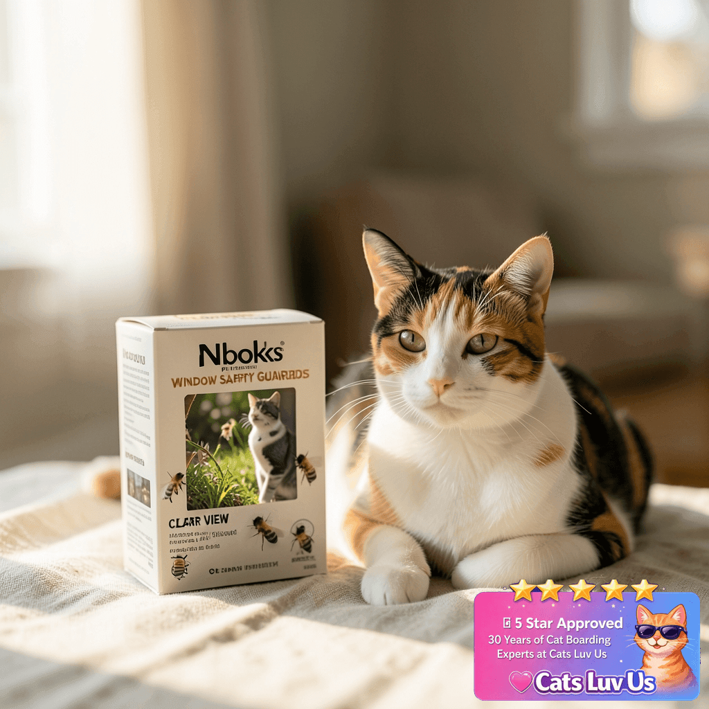 beeNbkks Pet Window Safety Guards with cat - professional product lifestyle photo