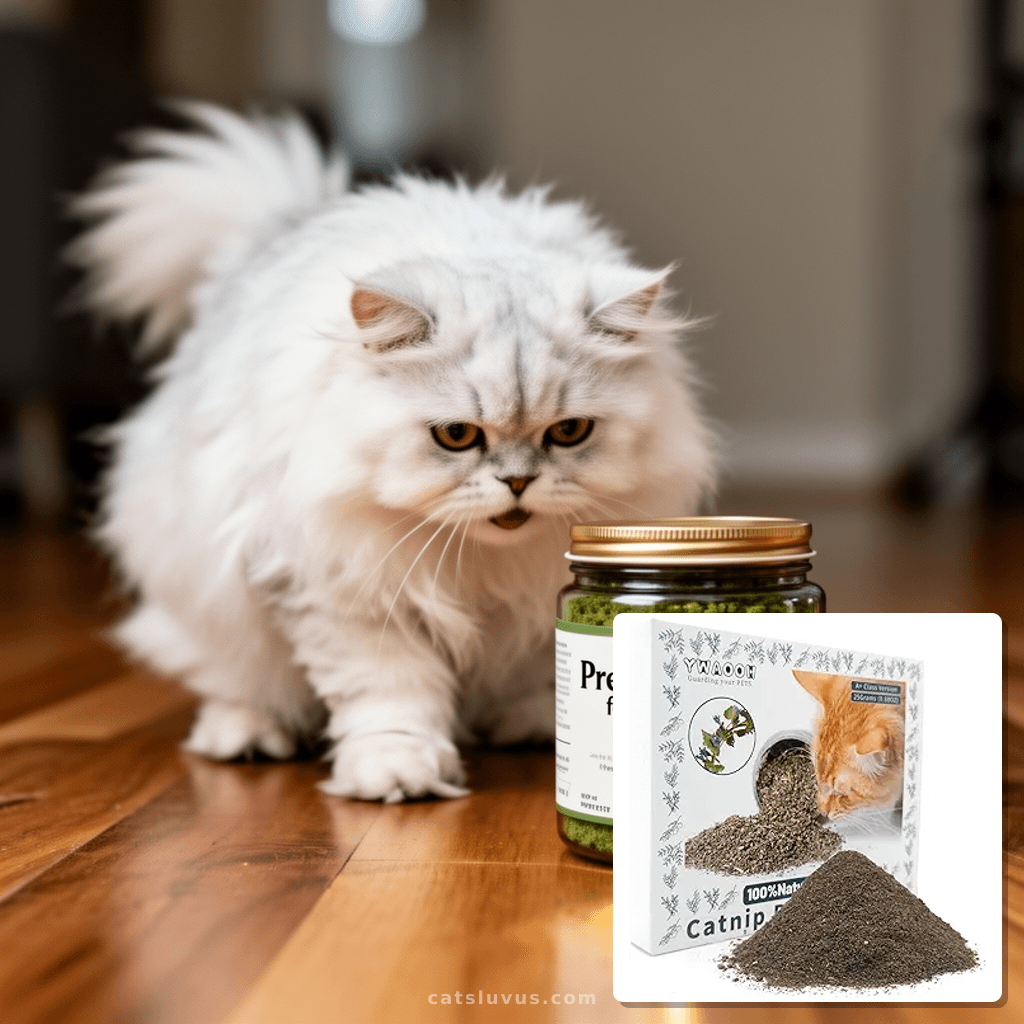 Premium Catnip for Cats & Kittens – Cold-Processed with cat - professional product lifestyle photo
