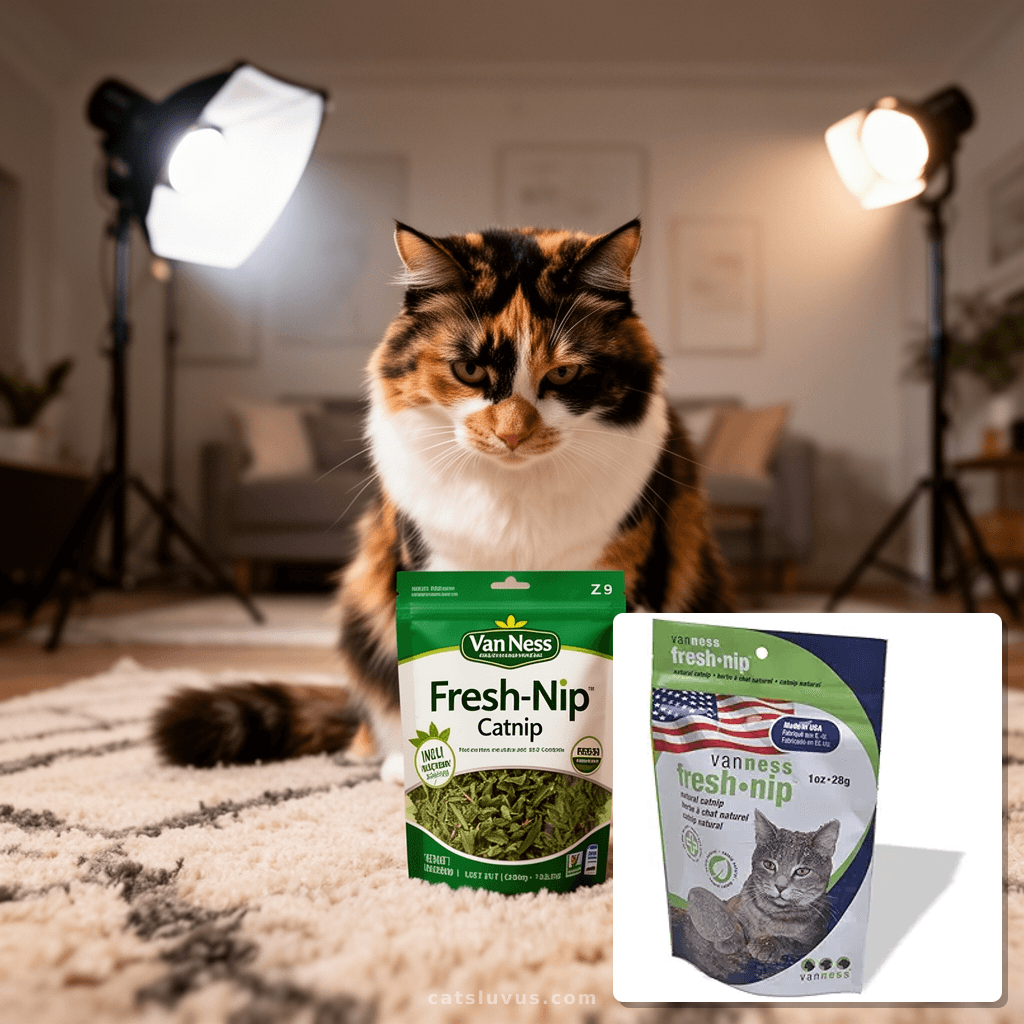 Van Ness Fresh-Nip Catnip with cat - professional product lifestyle photo
