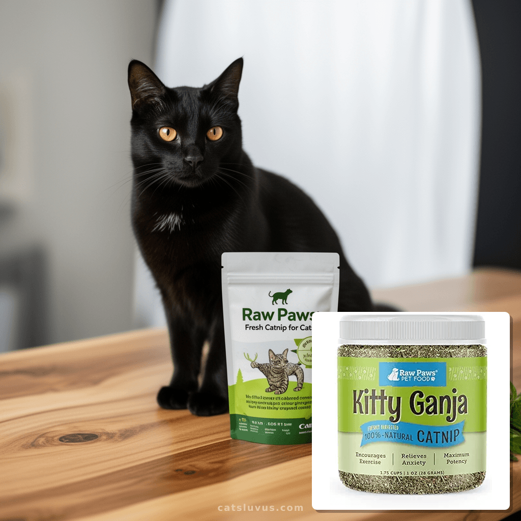 Raw Paws Fresh Catnip for Cats with cat - professional product lifestyle photo