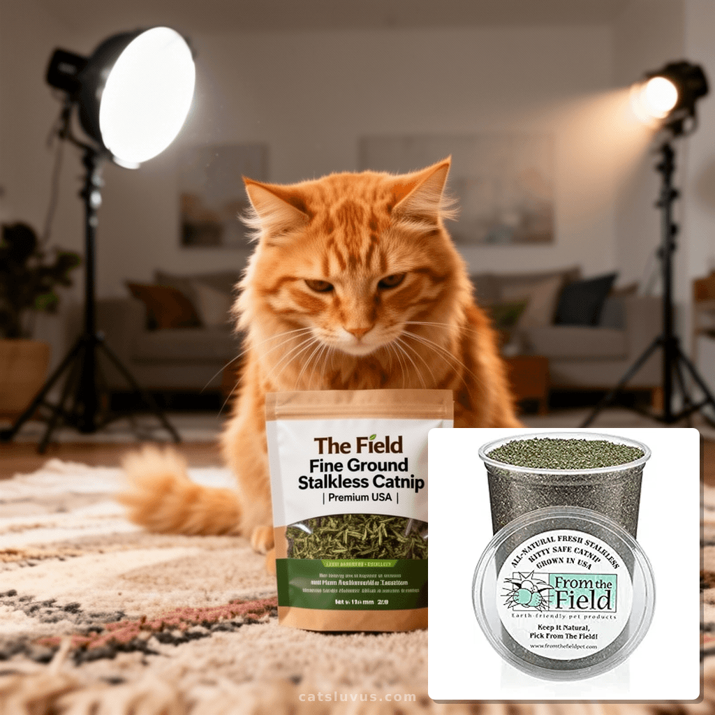 from The Field | Fine Ground Stalkless Catnip | Premium USA- with cat - professional product lifestyle photo