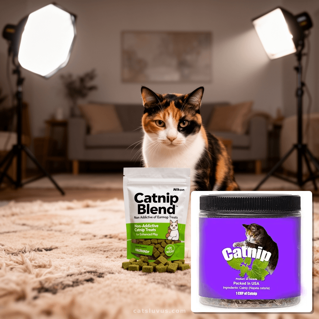 Catnip Blend - Non-Addictive Catnip Treats for Enhanced Play with cat - professional product lifestyle photo