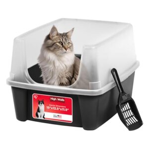 IRIS USA High Sided Cat Litter Box, Large, Scatter Shield (Black)