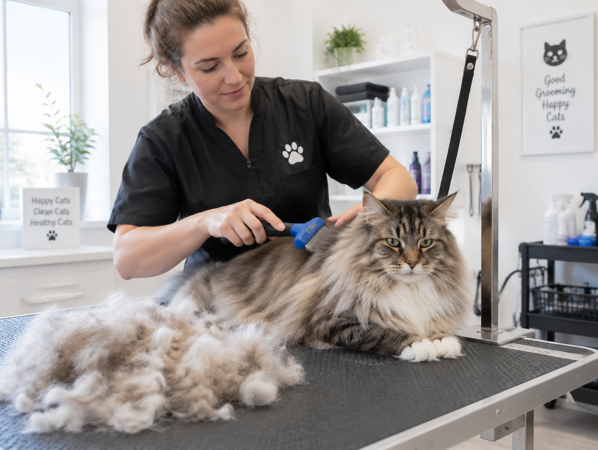 Long Hair Cat Bath & Brush with Deshedding