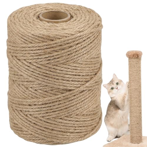Natural Sisal Rope for Cat Scratcher, 1/4in x 164ft Twine for Cat Tree
