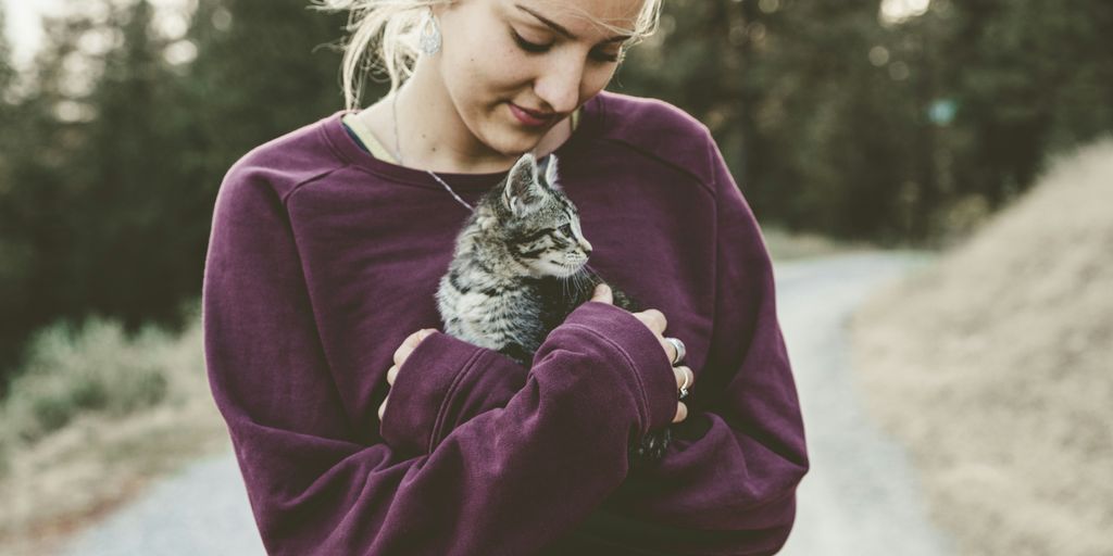 Woman holding kitten
