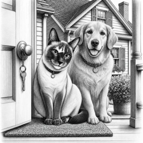 Sketch of a cat at home